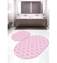 Dijital Baskılı Kaymaz Taban Yıkanabilir Oval 2'li Klozet Takımı Banyo Paspası NOKZ-HS-540 (Pembe)