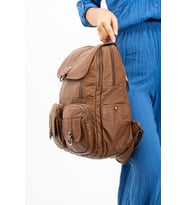 Y.S.Deri Kadın Sırt Çantası Çok Cepli Günlük Kullanıma Uygun 35*25 Cm Vegan Deri Yıkama Suni Deri (Taba)