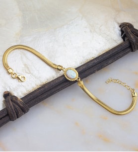 925 Ayar Oval Opal Taşlı Balık Sırtı Gümüş Bileklik (Sarı)