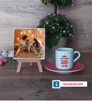 Babalar Günü Hediyesi Fotoğraflı Dekoratif Taş, Ahşap Altlıklı Türk Kahvesi Fincanı HediyeBabaya Hediye (Model 6)