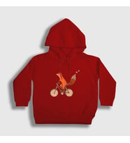 Presmono Unisex Çocuk Beyaz Bicycle Fox Tilki Kapüşonlu Sweatshirt 367380tt (Kırmızı)