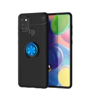 Samsung Galaxy A21S Kılıf Mıknatıslı Yüzüklü Standlı Yumuşak Silikon Kapak Ravel (Siyah-Mavi)