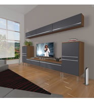 Decoraktiv Eko 9 Mdf Std Krom Ayaklı Tv Ünitesi Tv Sehpası (Antrasit - Ceviz)