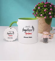 İngilizce Öğretmeni Kupa Bardak ve Anahtarlık (Yeşil)