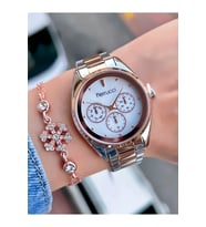 Ferrucci 1.Sınıf Çelik Spor Tasarım Şık Kadın Kol Saat+Bileklik (Rose - Gümüş)
