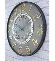 Markakanvas Metal Kasalı Mermer Desenli Altın(Gold) Renkli Duvar Saati 50cm (Beyaz)