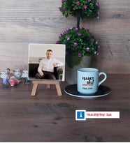 İşaret Dili Öğretmeni Fotoğraflı Dekoratif Taş, Ahşap Altlıklı Türk Kahvesi Fincanı Hediye (Model 7)