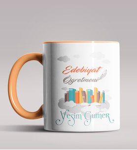 Kişiye Özel Edebiyat Öğretmeni Tasarımlı Siyah Renk Kupa 2 (Turuncu)