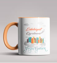 Kişiye Özel Edebiyat Öğretmeni Tasarımlı Siyah Renk Kupa 2 (Turuncu)
