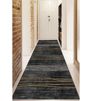 Dijital Baskılı Kaymaz Taban Yıkanabilir Modern Yolluk Ve Koridor Halısı NDU-HT-701 (Siyah)
