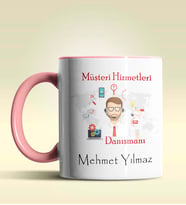 Kişiye Özel Müşteri Hizmetleri Tasarımlı Turuncu Kupa Bardak (Pembe)