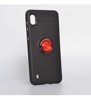 Samsung Galaxy A10 Kılıf Yüzüklü Magnetli Ravel Case (Siyah-Kırmızı)