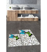 EVDEYA 3D Kelebek Desenli Yıkanabilir Silinir İkili Banyo Halısı Paspas Klozet Takımı, KLOZET-45-KAHVE, (Çok Renkli)