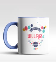Kişiye Özel Mutlu Yıllar Tasarımlı Siyah Kupa (Mavi)
