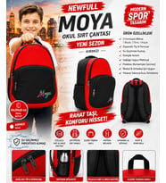NEWFULL MOYA OKUL SIRT ÇANTASI (YENİ SEZON)-EKONOMİK (Kırmızı)