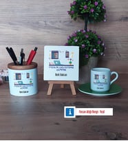 Yazılım Geliştirme Uzmanı Hediye Seti Dekoratif Taş, Kalemlik, Ahşap Altlıklı Türk Kahvesi Fincanı Hediye (Model 9)