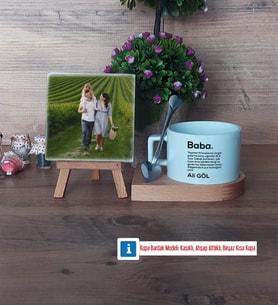 Baba Fotoğraflı Dekoratif Taş, Kupa Bardak Beyaz Hediye (Model 8)