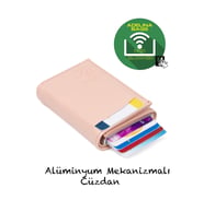 Newish Adelina Nova Deri Mekanizmalı Otomatik Kızaklı Kartlık Cüzdan (Pudra)