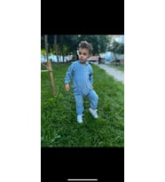 UNİSEX ÖNDEN DÜĞMELİ KADİFE BEBEK TULUM (Mavi)