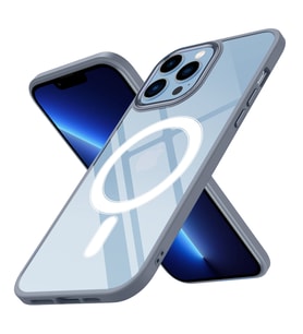 iPhone 13 Pro Kılıf Wireless Şarj Özellikli Krom Magsafe Kılıf (Açık Gri)