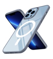iPhone 13 Pro Kılıf Wireless Şarj Özellikli Krom Magsafe Kılıf (Açık Gri)