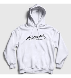 Presmono Unisex Beyaz Kemal Atatürk İmzalı Kapüşonlu Sweatshirt 421600tt (Beyaz)