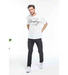 Süperlife Erkek Bisiklet Yaka Standart &Regular Fit Tişort SPR22TS110 (Ekru)