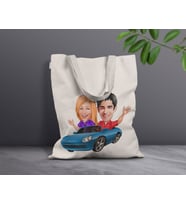 BK Gift Kişiye Özel Sevgililer Karikatürlü Kanvas Bez Çanta, Baskılı Omuz Çantası, Alışveriş Çantası, Plaj Çantası, Sevgiliye Hediye (Model 9)