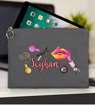 BK Gift Kişiye Özel İsimli-4 Tablet Çantası 30x21cm(12 Renk Seçeneği), Ipad Çantası, Baskılı Tablet Kılıfı (Antrasit)