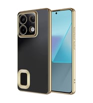 Xiaomi Redmi Note 13 4G Kılıf Logo Yeri Açık Kamera Lens Önü Korumalı Renkli Kenarlı Şeffaf Silikon (Gold)