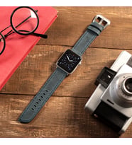 vagave Apple Watch Crazy Deri Kordon Oval Uçlu 42 44 45 mm Uyumlu (Mavi)