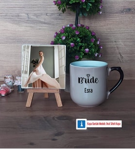 Bride Fotoğraflı Dekoratif Taş, Kupa Bardak Beyaz Hediye (Model 10)