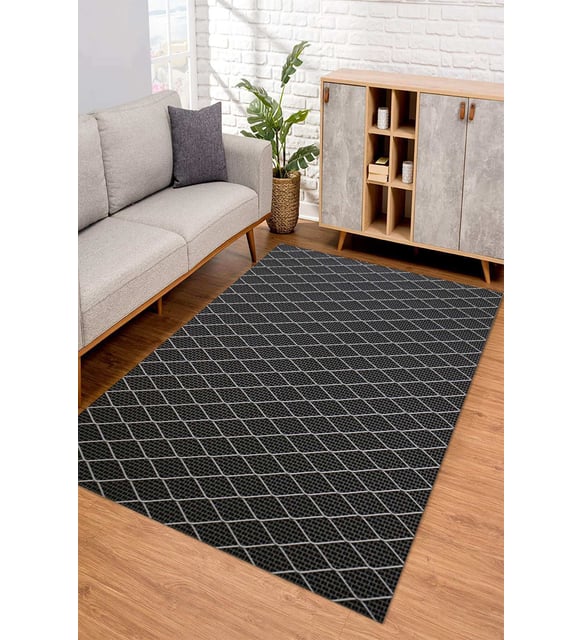 Dijital Kaymaz Taban Yıkanabilir Renkli Salon Halısı Mutfak Halısı Yolluk ND-SD-170 (Siyah)