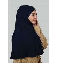 Hazır Türban Peçeli Pratik Eşarp Tesettür Nikaplı Hijab - Namaz Örtüsü Sufle (3XL) (Lacivert)