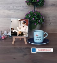 Diş Hekimi Fotoğraflı Dekoratif Taş, Ahşap Altlıklı Türk Kahvesi Fincanı HediyeDiş Hekimine Diş Hekimleri Günü Hediyesi (Model 4)