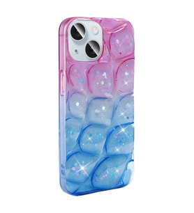 iPhone 15 Kılıf Simli 3D Desenli Hacar Kılıf (Pembe-Mavi)
