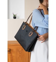 Just Polo Yeni Sezon 2 Bölmeli El ve Omuz Çantası 30x33cm MDS4028 (Siyah - Taba) (Siyah-Taba)