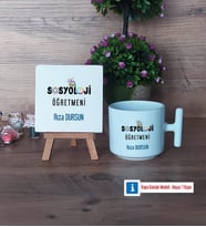 Sosyoloji Öğretmeni Dekoratif Taş, Kupa Bardak Kırmızı Hediye Öğretmenler Günü Hediyesi (Model 11)
