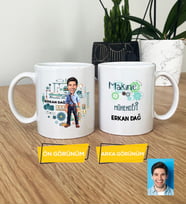 Kişiye Özel Karikatürlü Makine Mühendisi Hediye Kupa Bardak Erkek Makine Mühendisine Mühendisler Günü Hediyesi (Beyaz)