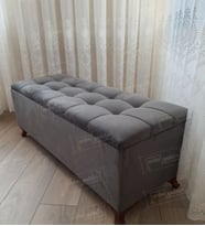 Çizgi Kapitoneli Sandıklı Puf 90 cm Ceviz Ayak (Antrasit)