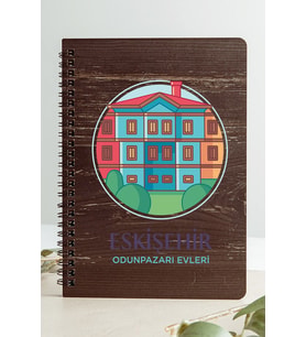 Eskişehir Odunpazarı Evleri Şehir Tasarım Ahşap Kapaklı Defter Özel Kraft Kağıt (Gri - Siyah - Beyaz)