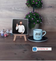 Jeoloji Mühendisi Fotoğraflı Dekoratif Taş, Ahşap Altlıklı Türk Kahvesi Fincanı Hediye (Model 7)