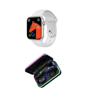 Watch 7 Akıllı Saat ve E10 Mipods LED Işıklı Bluetooth Kulaklık (Gümüş)