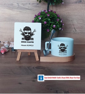 Erkek Kuaförü Dekoratif Taş, Kupa Bardak Kırmızı Hediye (Model 7)