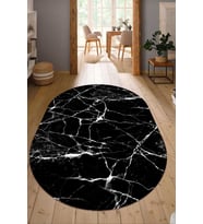 Dijital Baskılı Kaymaz Taban Yıkanabilir Oval Salon Halısı Mutfak Halısı Yolluk NDO-HT-417 (Siyah)