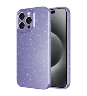 Apple iPhone 15 Pro Kılıf Kamera Korumalı Simli Lüks Işıltılı Silikon (Mor)