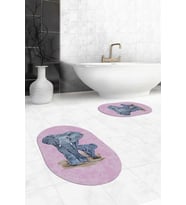 EVDEYA Dijital Yıkanabilir Modern Fil Desen İkili Banyo Halısı Paspas Oval Klozet Takımı, OKLOZET-33-GRİ, (Pembe)