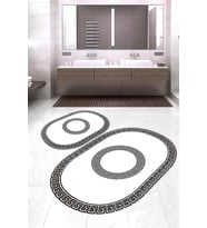 Dijital Baskılı Kaymaz Taban Yıkanabilir Oval 2'li Klozet Takımı Banyo Paspası NOKZ-HS-415 (Beyaz)