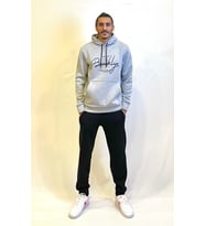 Erkek Kapşonlu Rahat Kalıp İçi Polarlı 3 iplik El Yazılı Brooklyn Baskılı SweatShırt spr24sw16 (Gri-Melanj)