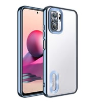 Xiaomi Redmi Note 10 Kılıf Case, Logo Showing Serisi, Şeffaf, Kamera Korumalı, Logo Gösteren Renkli Çizgi Tasarım (Royal Mavi)